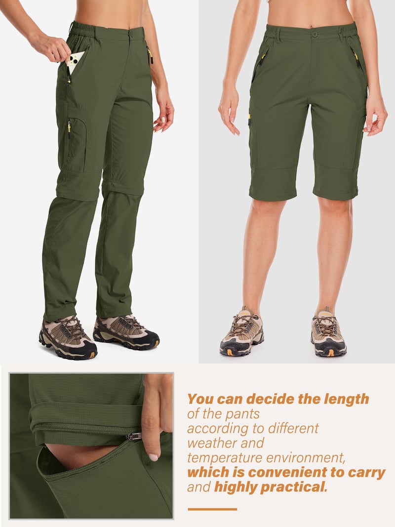Toomett Women's Hiking Pants Quick Dry Convertible Lightweight Outdoor UPF 50 Fishing Safari Pants Zipper Pockets, 4409,Army Green,6 - Image 3